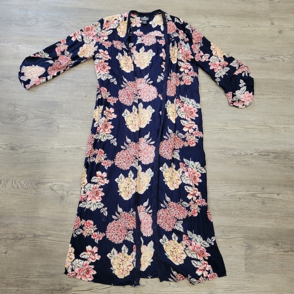 Angie Floral Long Kimono Cardigan Size Small - Picture 1 of 5